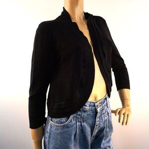 ELIZA J Black Bolero Cardigan Sweater Cropped Knit Shrug Open Front Size L